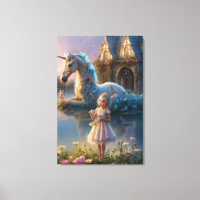Impressão Em Tela Reflexões Encantadas: O Santuário do Unicórnio (Frente)