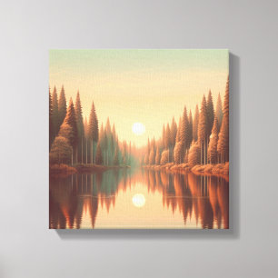 Impressão Em Tela Reflexos do Pôr do Sol Dourado pelo Lago Quiet Pin
