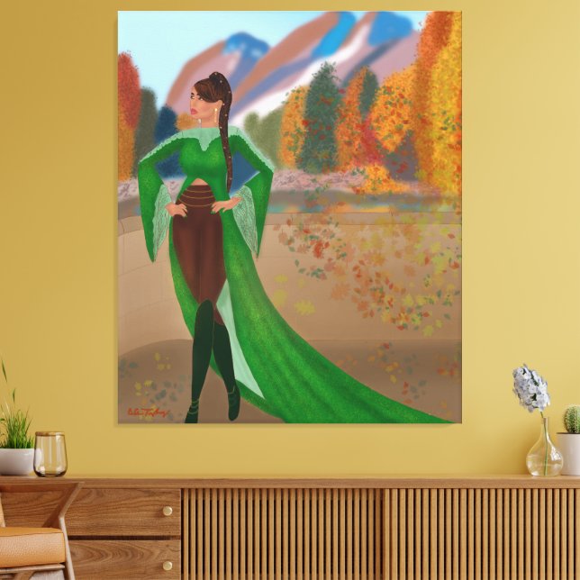 Impressão Em Tela Regal no outono | Linda Mulher Negra (Insitu(Sala de estar))