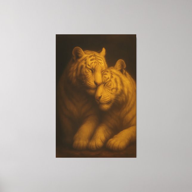Impressão Em Tela Regal White Tigers – Classic Fine Art Golden Portr (Frente)