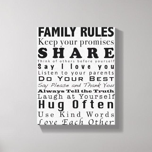 Impressão Em Tela Regras da Família (Frente)