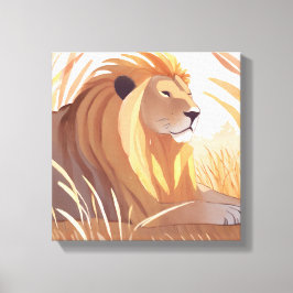 Impressão Em Tela Rei Leão | Leão Macho Natureza Animal Aquarela
