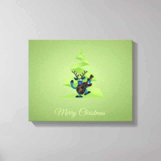 Impressão Em Tela Reindeer Dançando Violão Feliz Árvore de Natal (Frente)