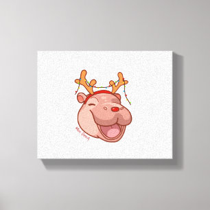 Impressão Em Tela Reindeer de Natal Bebê Hippo Moo Deng Xmas Cute Z