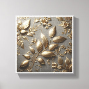 Impressão Em Tela Relevo Floral Dourado 3D de Luxo - Metálico Elegan