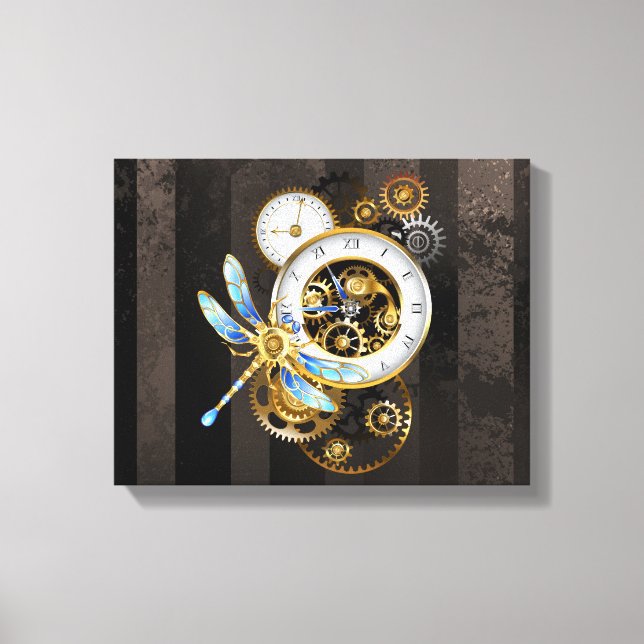 Impressão Em Tela Relógio Steampunk com Dragonfly Mecânica (Frente)