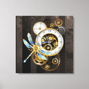 Impressão Em Tela Relógio Steampunk com Dragonfly Mecânica