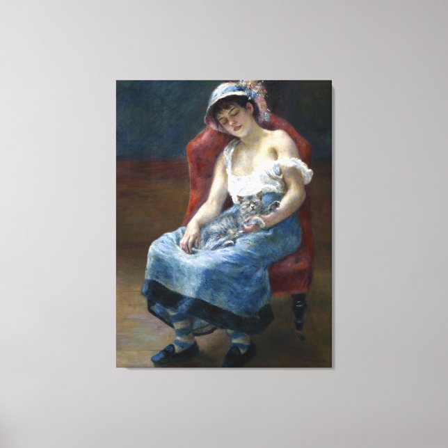 Impressão Em Tela Renoir Sleeping Girl Com Cat Classic Art (Frente)