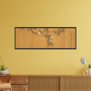 Impressão Em Tela Reprodução de Pássaro e Flores Chinesas Orientais