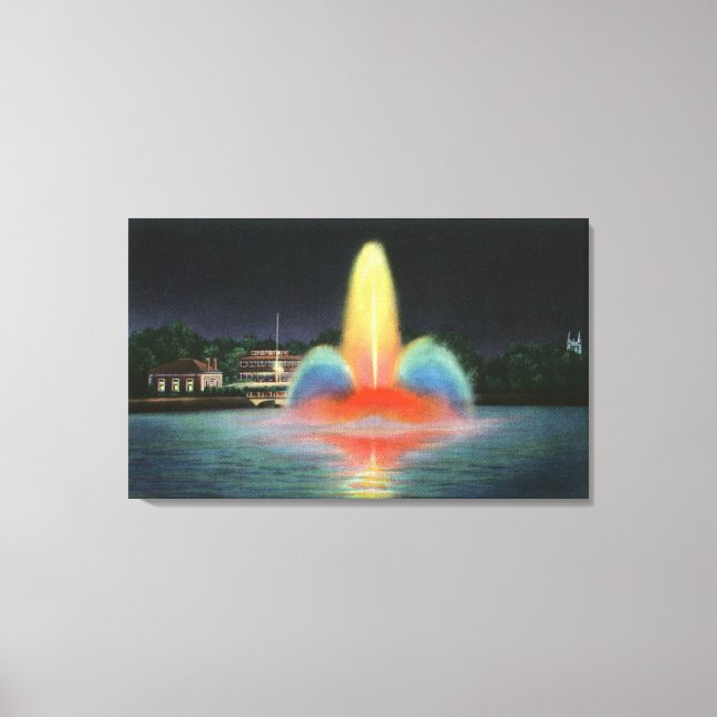 Impressão Em Tela Reservatório de Highland Park Iluminado à Noite (Frente)