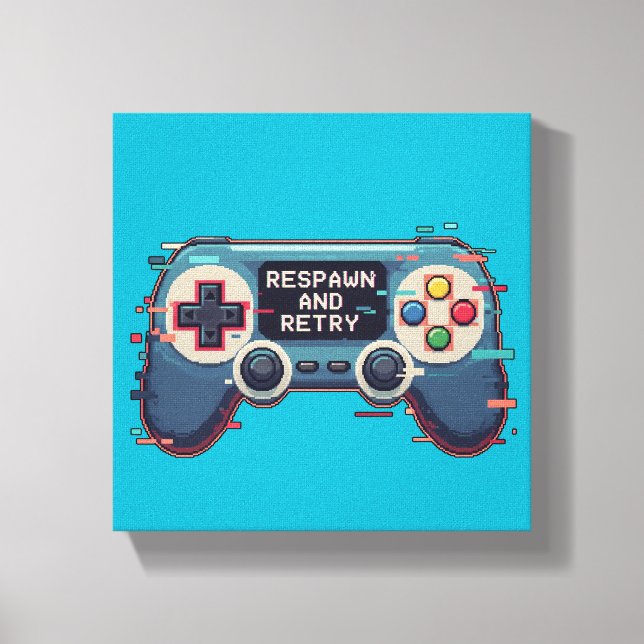 Impressão Em Tela Respawn and Retry - Retro Gaming Glitch Art (Frente)