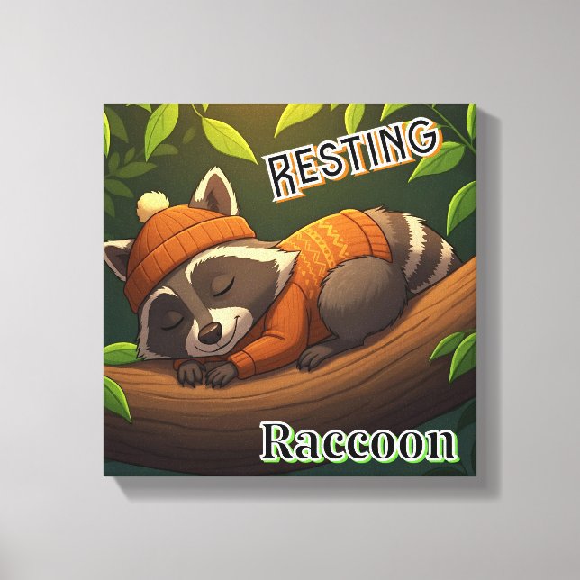 Impressão Em Tela Resting Raccoon | Arte de Enfermeiro de Crianças B (Frente)