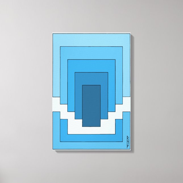 Impressão Em Tela Retângulo Abstrato em Azul  (Frente)