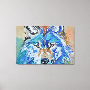 Impressão Em Tela Retrato Abstrato do Lobo Azul