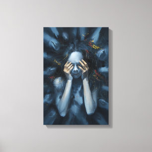 Impressão Em Tela Retrato Abstrato Emotivo – Arte Surreal Azul