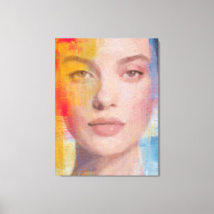 Impressão Em Tela Retrato Abstrato Vibrante com Impasto