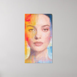 Impressão Em Tela Retrato Abstrato Vibrante com Impasto