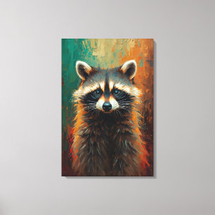 Impressão Em Tela Retrato Artístico de Guaxinim – Pintura a Óleo Vib