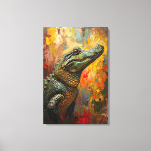 Impressão Em Tela Retrato Artístico de Jacaré – Pintura a Óleo Vibra