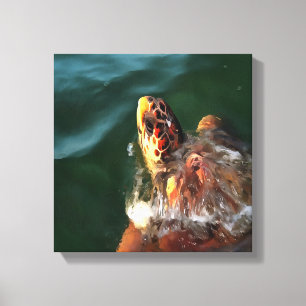 Impressão Em Tela Retrato Artístico De Tartaruga-Do-Mar