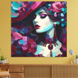 Impressão Em Tela Retrato Artístico Floral de Mulher Fatal