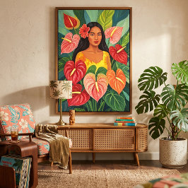 Impressão Em Tela Retrato Botânico de Anthurium Tropical Wahine