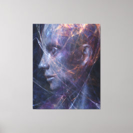Impressão Em Tela Retrato Cósmico de Rosto Fracturado com Neon