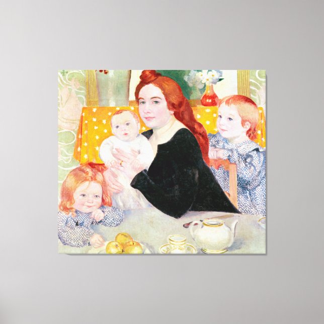 Impressão Em Tela Retrato da família grande em azul e amarelo (Frente)