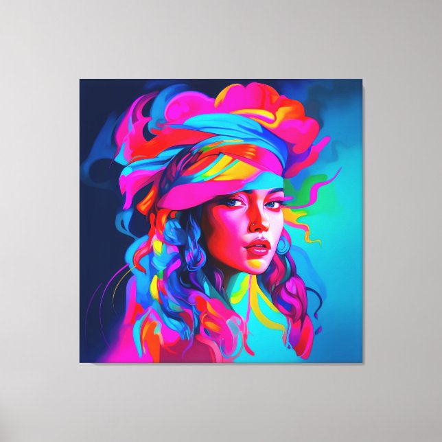 Impressão Em Tela Retrato de Abstrato vibrante (Frente)