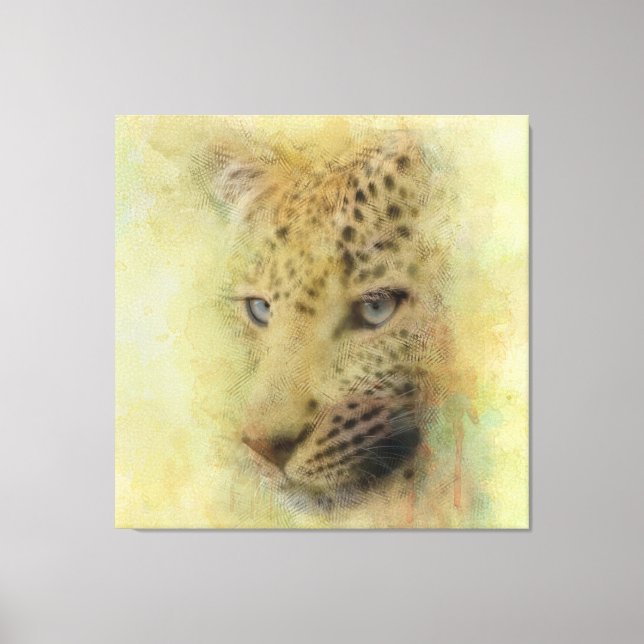 Impressão Em Tela Retrato de Aquarela do Leopardo Africano (Frente)