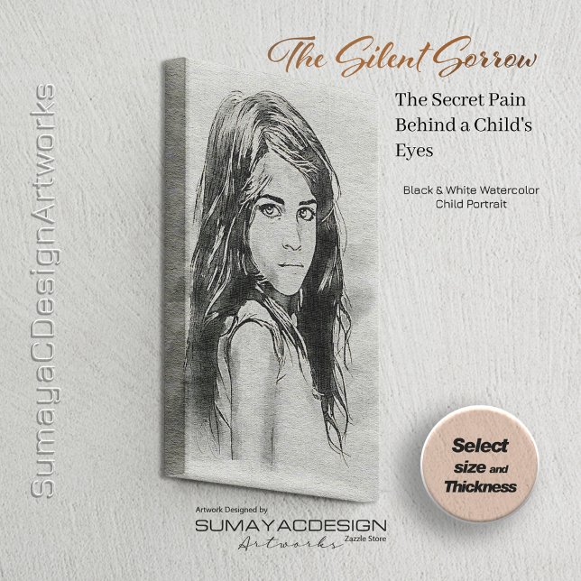 Impressão Em Tela Retrato de Aquarela Menina | Preto & Branco (In Situation / on the wall)