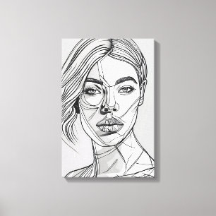 Impressão Em Tela Retrato de Arte de Linha Monocromática abstrato
