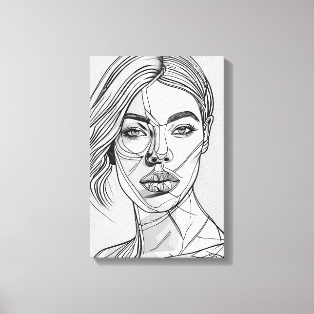 Impressão Em Tela Retrato de Arte de Linha Monocromática abstrato (Frente)