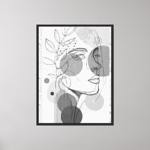 Impressão Em Tela Retrato de Arte de Uma Linha Minimalista com Botân