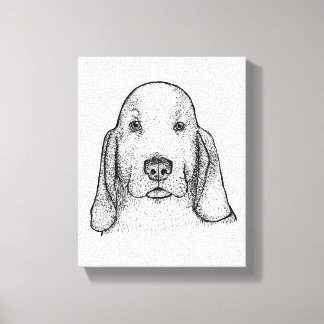 Impressão Em Tela Retrato de Basset Hound Desenhado à Mão em Tela