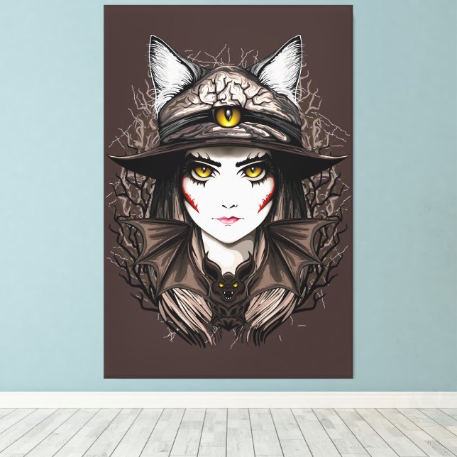 Impressão Em Tela Retrato de bruxas e bonitinho de Halloween (Insitu(piso de madeira))