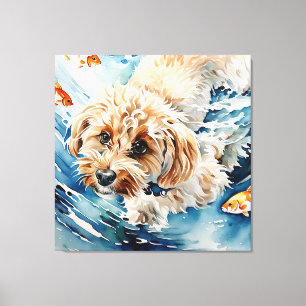 Impressão Em Tela Retrato de Cachorro em Aquarela