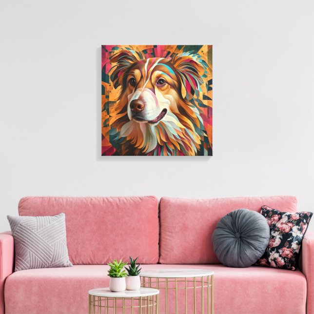 Impressão Em Tela Retrato de Cachorro Geométrico abstrato - Arte Dig (Insitu(Sala de estar))