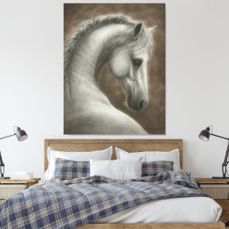 Impressão Em Tela Retrato de Cavalo Branco Pintado à Mão