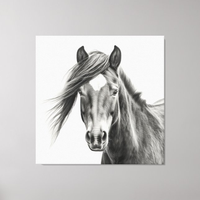 Impressão Em Tela Retrato de Cavalo: Cavalo Monocromático Desenhado  (Frente)