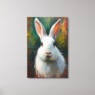 Impressão Em Tela Retrato de Coelho Artístico - Pintura a Óleo Vibra