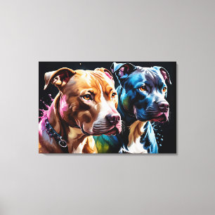 Impressão Em Tela Retrato de dois pit Bulls