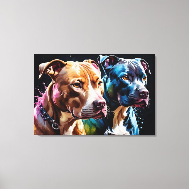 Impressão Em Tela Retrato de dois pit Bulls (Frente)