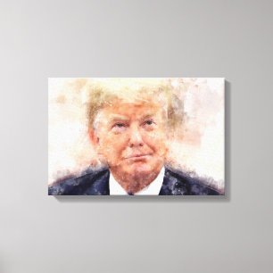 Impressão Em Tela retrato de Donald Trump sorrindo aquarela