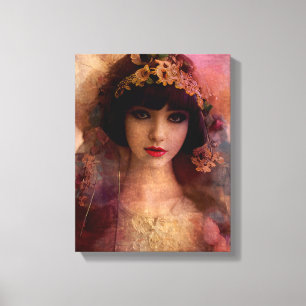 Impressão Em Tela Retrato de Estilo Vintage de Mulher Bonita em Rosa