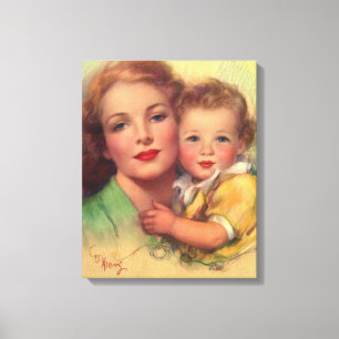 Impressão Em Tela Retrato de Família Mãe e Filho Antigo
