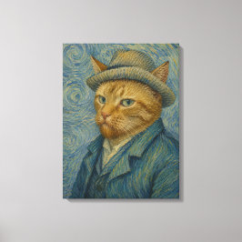 Impressão Em Tela Retrato de Gato ao Estilo Van Gogh Arte Paródia Vi
