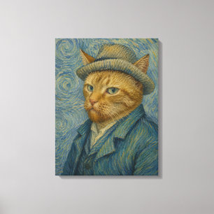 Impressão Em Tela Retrato de Gato ao Estilo Van Gogh Arte Paródia Vi