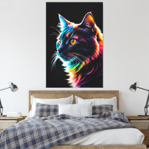 Impressão Em Tela Retrato de Gato Arco-Íris Neon – Colorido Moderno