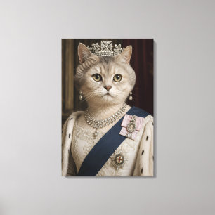 Impressão Em Tela Retrato de Gato da Rainha Elizabeth II Arte Feli